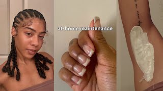 athome maintenance vlog  feedin braids gel manicure amp wax [upl. by Albertine]