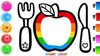 🍎Drawing and Coloring a Apple Fork amp Knife  Easy Drawing [upl. by Gaylord87]