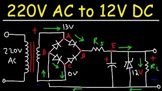 220V AC to 12V DC Converter Power Supply Using Diodes Capacitors Resistors amp Transformers [upl. by Krilov800]