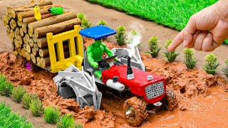 diy mini tractor dengerous stuck in mud with full trolley wood science project [upl. by Charters]