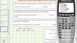 Ex Quadratic Regression Application Solved using the TI84 Golf Ball on Uranus [upl. by Brenn573]