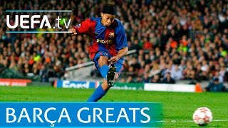 Messi Koeman Ronaldinho  Barcelona freekick greats [upl. by Ecined613]