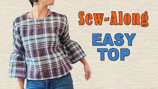 DIY BURDA EASY CROP TOP WITH BELL SLEEVES SEWALONG  beginnerfriendly [upl. by Ymmat]