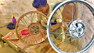 Severely Rusted Steel Wheel Perfect Wheel Restoration  Motorbike Back wheel Restoration [upl. by Deaner]