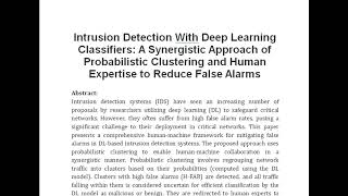 Intrusion Detection With Deep Learning Classifiers A Synergistic Approach of Probabilistic Clusterin [upl. by Rube]