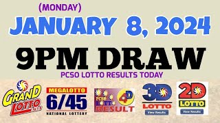 Lotto Result Today 9pm draw January 8 2024 655 645 4D Swertres Ez2 PCSOlotto [upl. by Alleciram]