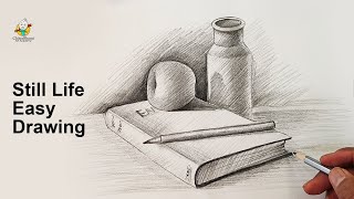 Still Life Quick Drawing Easy Step Step with Pencil Shading stroke [upl. by Ettenowtna]