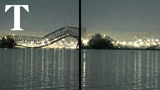 Moment 16mile bridge collapses in Baltimore [upl. by Klinges]