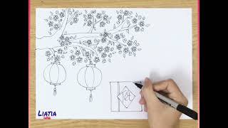 Vẽ tranh ngày tết đơn giản  How to draw happy lunar new year  Vẽ tranh mùa xuân đơn giản nhất [upl. by Llemart]