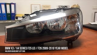 BMW X3 X4 SERIES F25 LCI F26 HALOGEN HEADLIGHT LEFT SIDE GENUINE OEM NEW  63127334077 [upl. by Nyrehtak536]