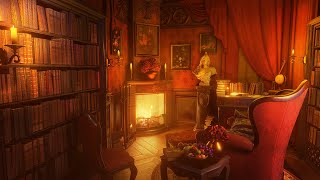 Library Secret Room  Study Ambience with Rain Sounds and Crackling Fireplace [upl. by Volney]