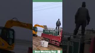 Best working day 2069 Excavator crane helps fishermen catch fish [upl. by Lyram]