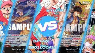 ST10 RP Law vs ST13 BY Luffy  One Piece TCG  EB01 Locals Gameplay [upl. by Eastman]