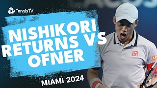 Kei Nishikori Returns To Action vs Sebastian Ofner  Miami 2024 Highlights [upl. by Narruc]