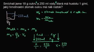 Příklad Výpočet hmotnostního zlomku se zadanou hustotou rozpouštědla [upl. by Bohon98]