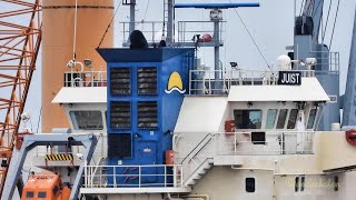 Seeschiff JUIST EWD Ausrüstungskai cargo seaship V2GC9 IMO 9506112 at Emden equipment quay [upl. by Emil27]