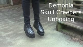 Demonia Skull Creepers Shoe Unboxing Demonia Creeper407 [upl. by Lrad990]