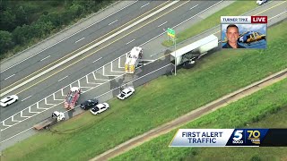 Tractortrailer fire closes I44 offramp to Hogback Road in northeast Oklahoma City [upl. by Cumings615]