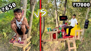 Overnight Survival Challenge  Low Budget Tree House Survival Challenge ₹650 VS ₹17000 [upl. by Bakemeier]