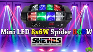 Mini LED Beam 8x6W Spider Light RGBW Laser DJ Show cabeza móvil SHEMnBS0806A Unboxing y Review [upl. by Spencer130]