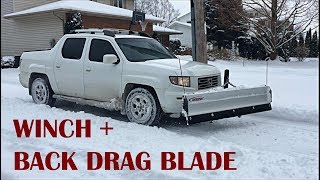 Honda Ridgeline Snow Plowing with Snowsport HD Utility Plow  Winch amp Back Drag Blade installed [upl. by Atidnan]