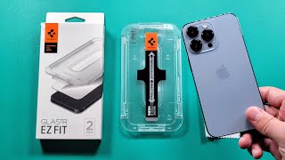 iPhone 13 Pro Spigen EZ Fit Tempered Glass Screen Protector Installation [upl. by Andrien]