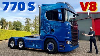 Custom Work on SCANIA 770 S V8  Exhaust Stack Sound [upl. by Nairrot]