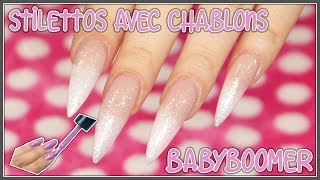 ONGLE STILETTO EN ACRYLIQUE SUR CHABLON  Babyboomer Pailleté [upl. by Yelsnit949]