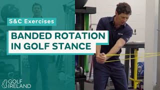 Banded Rotation In Golf Stance  Robbie Cannon  Strength and Conditioning Exercises [upl. by Reehsab]