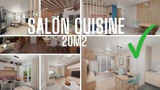 Exemples de plans de salon cuisine de 20m2 [upl. by Euqenimod433]