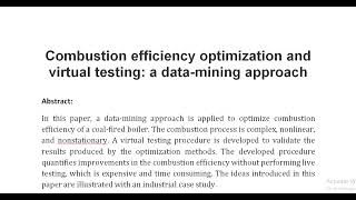 Combustion efficiency optimization and virtual testing a data mining approach [upl. by Vaclava542]