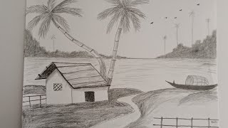 Easy Scenery Pencil Drawing  How to draw scenery  Nature drawing [upl. by Anivel]