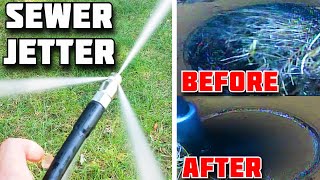 Sewer Jetting Tree Roots in Sewer Line  How to hydro jet them out  DIY Sewer Jetter [upl. by Yeblehs588]