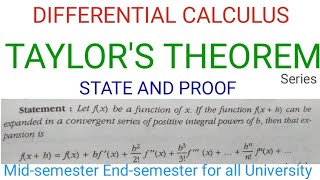 STATE AND PROOF TAYLORS THEOREM  SERIES [upl. by Enomal569]