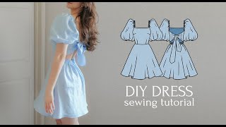 DIY PuffSleeved Dress with an Open Back  NEW PDF Sewing Pattern [upl. by Octavia]