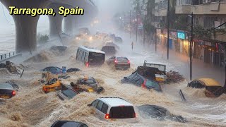 Torrential rains continue in Spain now flooding streets in Tarragona today [upl. by Haskell]