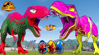 One Spiderman TRex vs Other Big Colorful Dinosaurs in Jurassic World IRex vs TRex Dino Fight [upl. by Aritak325]