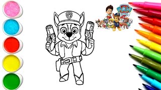 Paw Patrol 🐶 😍 Drawing painting and Coloring Chase Paw Patrol Drawing for kids step by step  A [upl. by Eneleahcim978]