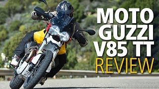 Moto Guzzi V85 TT adventure bike review  2019 launch road test [upl. by Hpejsoj]