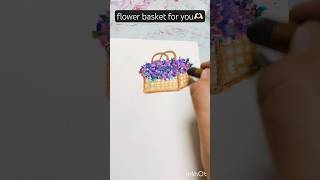 flower basket with oil pastel flowers oilpastel drawing art artist illustration watercolor [upl. by Ahens]