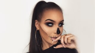 Easy Simple Last Minute Skull  Men Women Halloween Makeup Tutorial [upl. by Eelrahs6]