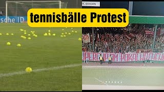 DFBPOKAL Preußen Münster gegen FC Bayern München Protest mit tennisbälle dfbpokal münster [upl. by Aknahs]