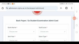 Csjmu Latest Update 2024kanpur university back paper admit card [upl. by Ynohtnakram]