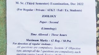 msc zoology 3rd sem paper 2nd  limnology paper  msc zoology previous paper dec2022 [upl. by Zrike]