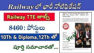 Railway TTE Recruitment 2024  💥Indian railway TC New Vacancy in TeluguEarn money with jobs [upl. by Pacifica]