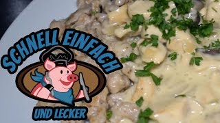 Hähnchen Champignon Rahm Geschnetzeltes mit Wallnussspätzle  Schnelles Rezept [upl. by Akimot273]