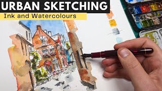 How To Paint The Perfect Urban Sketch  Slower Ink And Watercolour Tutorial For Beginners [upl. by Azeria651]