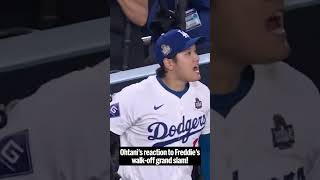 Shohei Ohtani reaction to FREDDIE FREEMAN walkoff GRAND SLAM in game 1 VS Yankees💥💥💥🎉🎉🎉💙💙💙 [upl. by Jemie]