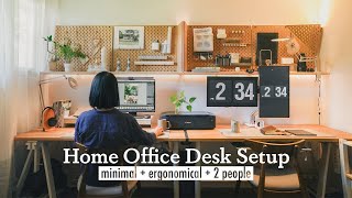 Home office desk setup amp upgrade Minimal aesthetic functional office for 2 people [upl. by Atoiganap25]