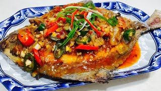 Restaurant style tasty fried whole fish with tau cheong sauce  chillie bean paste sauce [upl. by Yenahc]